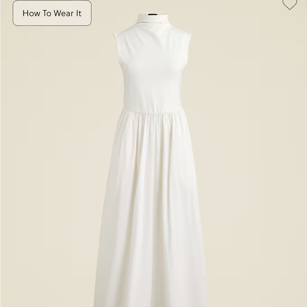 Fitted knit mockneck dress with poplin skirt
